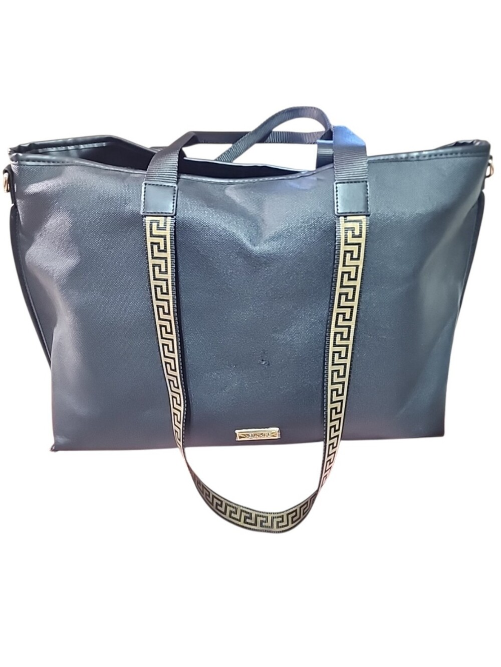 Versace Fragrance Summer Tote Bag Black Gold Greek Key NWT 20" Travel Beach Tote - Picture 2 of 8